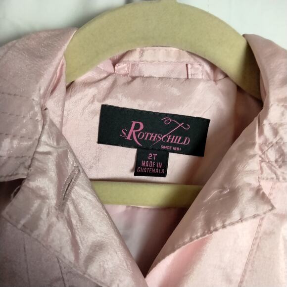 Rothschild Girls 2t Pink Silk Look Formal Hooded Jacket Rosettes Puff Sleeves - Picture 9 of 10